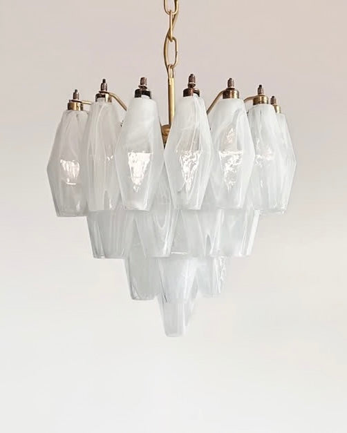 Murano lysekrone | Poliedri | 32 glas | Hvid alabaster