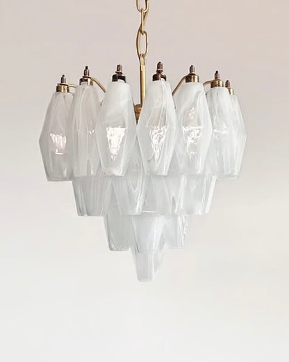 Murano lysekrone | Poliedri | 32 glas | Hvid alabaster