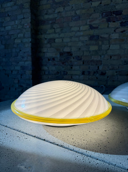 Beautiful Murano ceiling lamp with white swirl and yellow edge, 40 cm