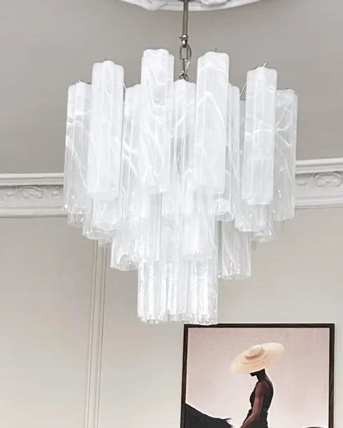 Murano lysekrone | Tuber | 36 glas | Hvid alabaster