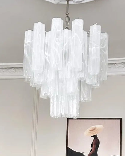 Murano lysekrone | Tuber | 36 glas | Hvid alabaster