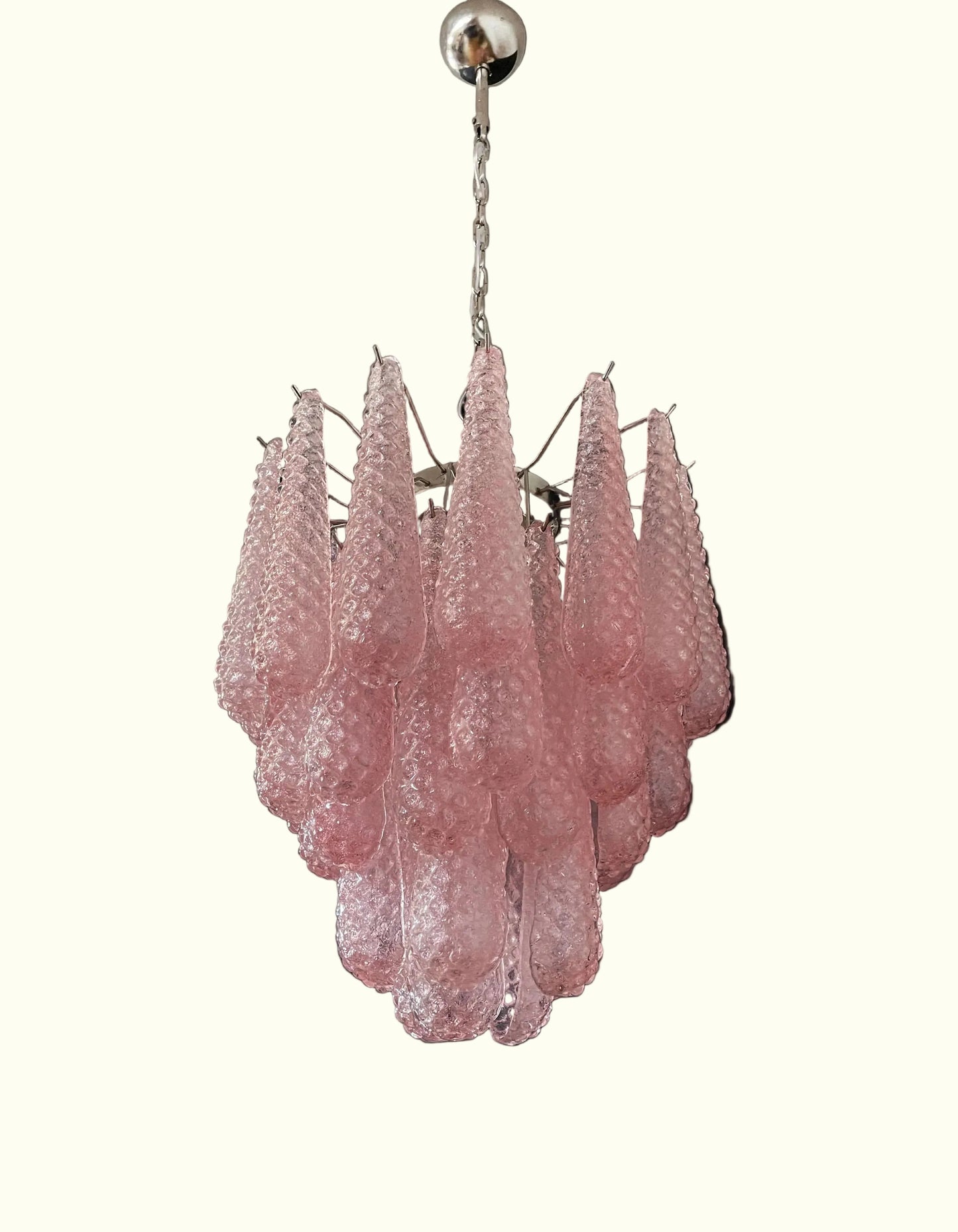 Murano lysekrone | Dråber | 41 glas | Lyserødt glas