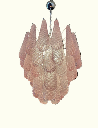 Murano lysekrone | Dråber | 41 glas | Lyserødt glas