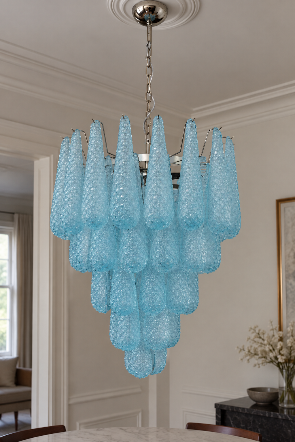 Murano lysekrone | Dråber | 52 glas | Blå