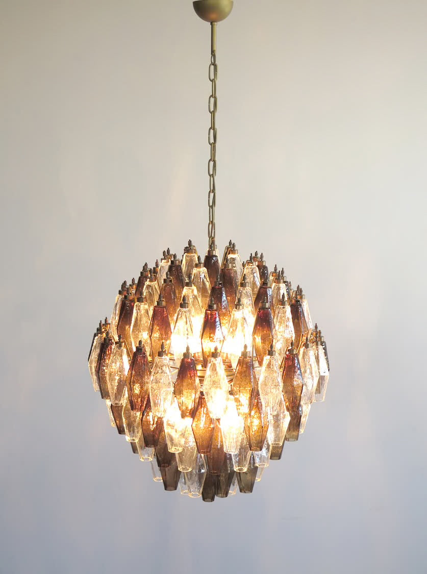 Murano lysekrone | Poliedri | 140 glas | Klar/smoked