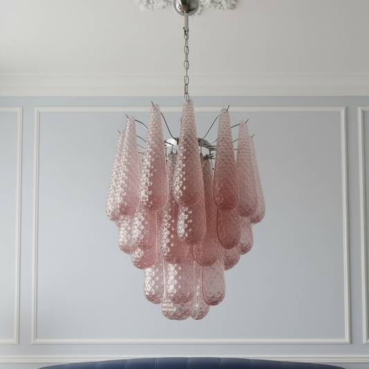 Murano lysekrone | Dråber | 41 glas | Lyserødt glas