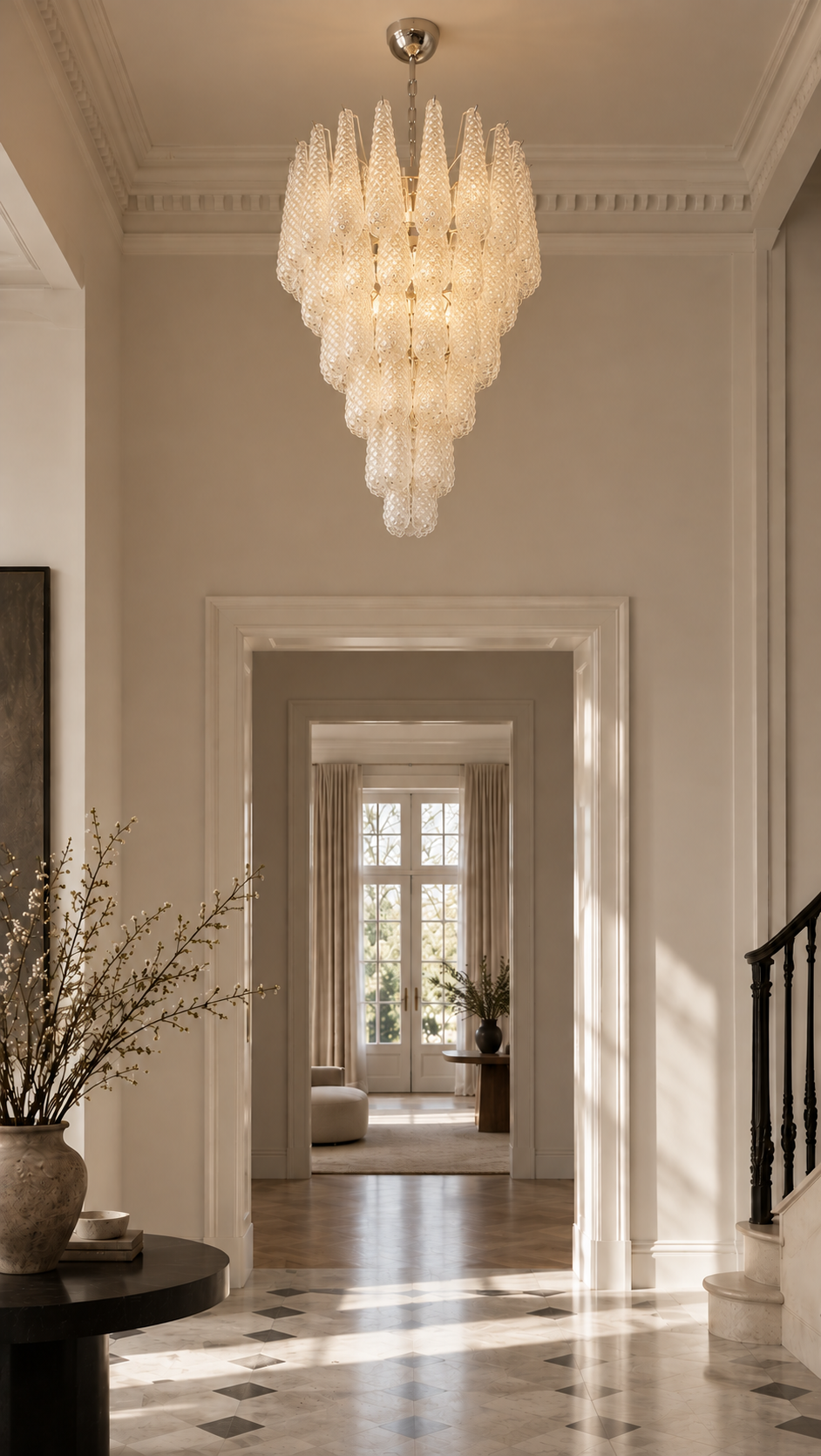 Murano lysekrone | Dråber | 75 glas | Hvid/klar