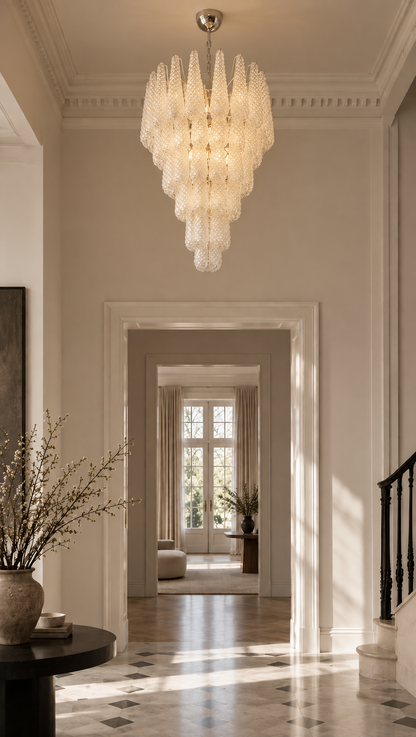 Murano lysekrone | Dråber | 75 glas | Hvid/klar