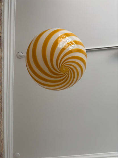 Murano candy pendant lamp with yellow swirl, 30 cm