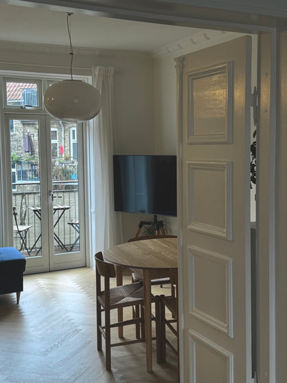 Murano pendel oval og i klassisk hvid swirl, 44 cm