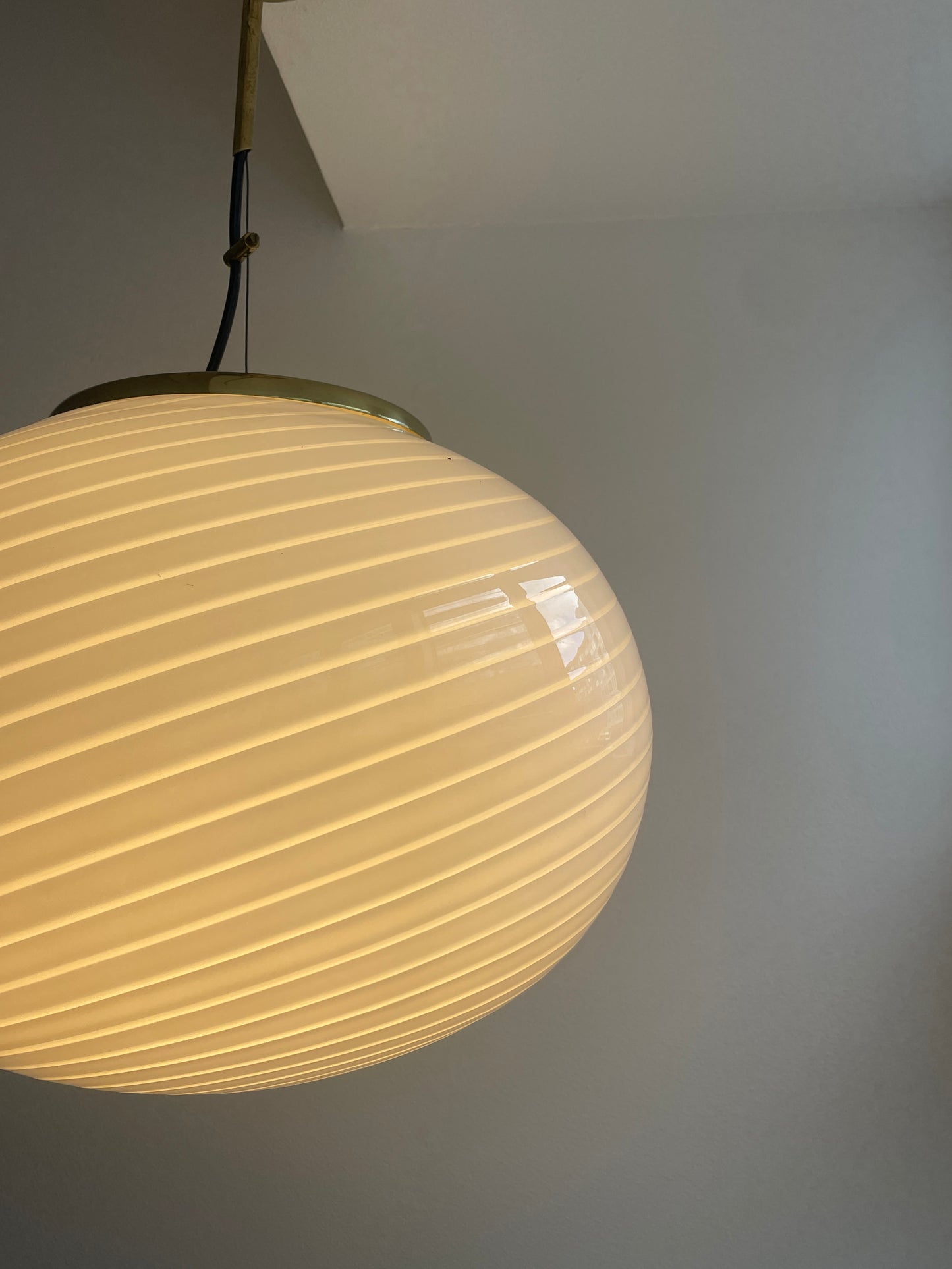 Vintage Murano pendel med hvid swirl, 40 cm
