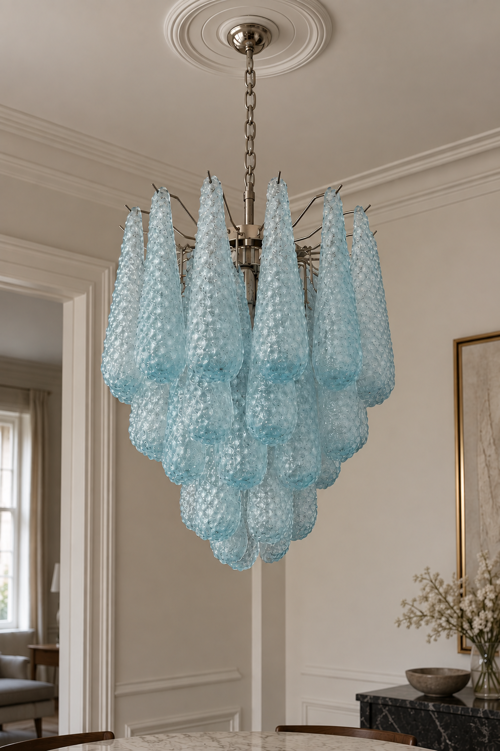 Murano lysekrone | Dråber | 41 glas | Blå