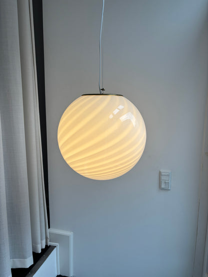 Hvid Murano pendel med messing top, 40 cm