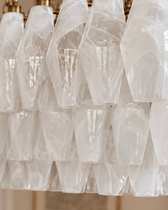 Murano lysekrone | Poliedri | 84 glas | Hvid alabaster