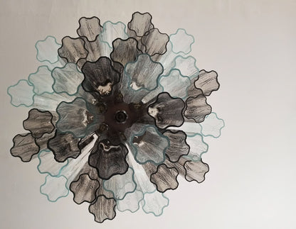 Murano lysekrone | Tuber | 36 glas | Røg-farvet/klart glas