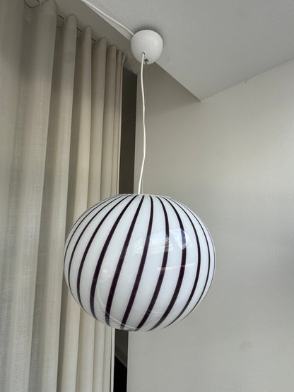 Oval filigree Murano ceiling lamp with purple swirl, 40 cm