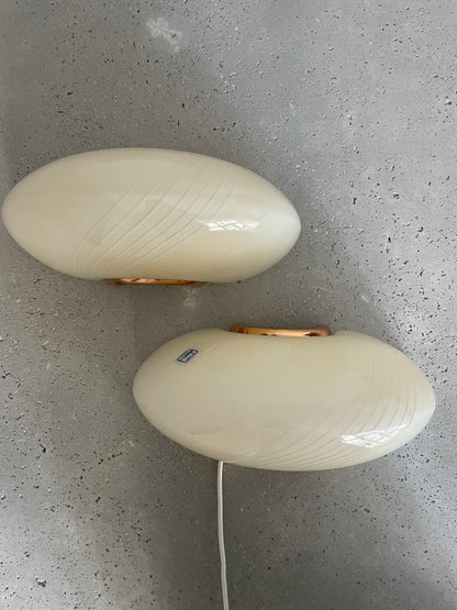 Large cream-colored vintage Murano wall lamps (one set)