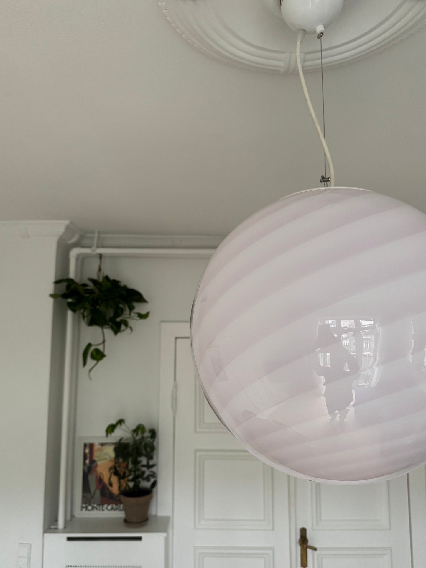 Vintage Murano pendant with pink swirl, 40 cm