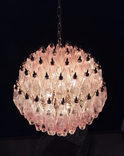 Murano lysekrone | Poliedri | 140 glas | Lyserød