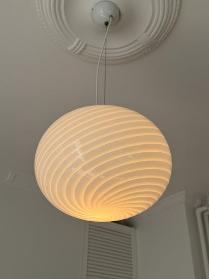 White vintage Murano pendant lamp, 37 cm, two pieces available