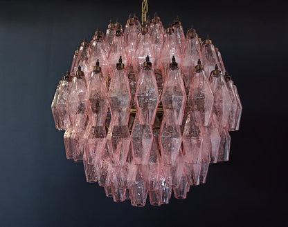 Murano lysekrone | Poliedri | 140 glas | Lyserød