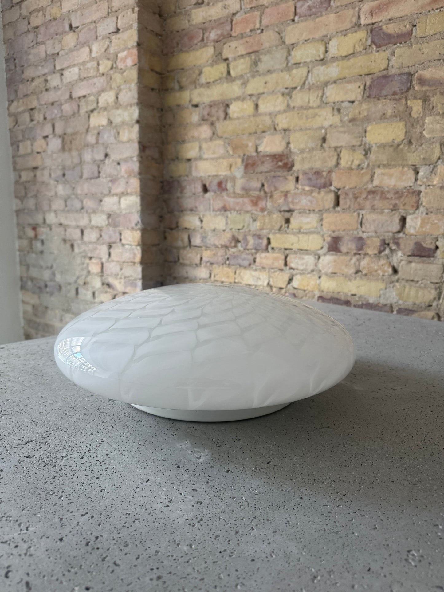 White vintage Murano ceiling lamp with peacock swirl, 40 cm