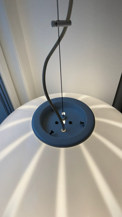 Bell-shaped vintage pendant with white vertical swirl, 50 cm