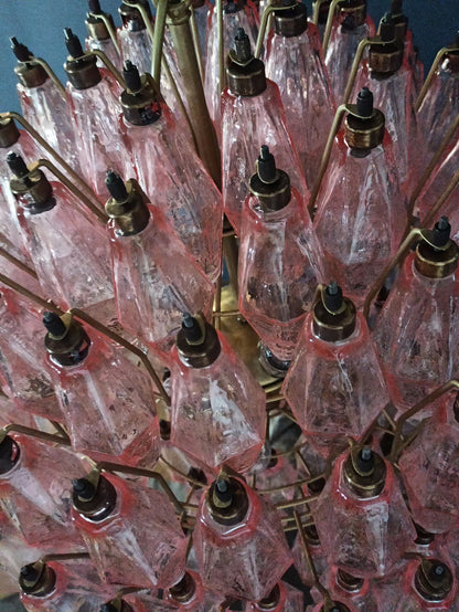 Murano lysekrone | Poliedri | 140 glas | Lyserød