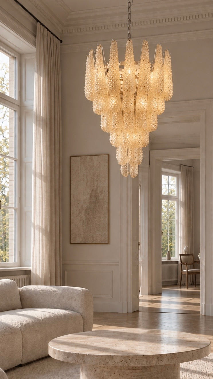 Murano lysekrone | Dråber | 75 glas | Rav/gul