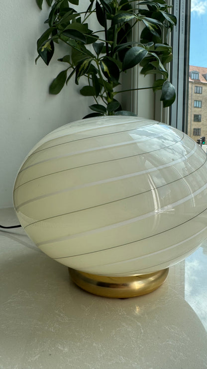 Murano table lamp with cream, white and green stripes, 20 cm