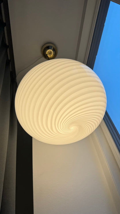 Murano white pendant with classic white swirl, 40 cm