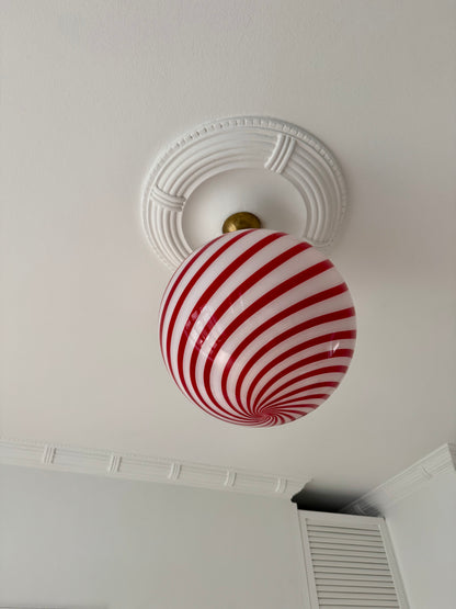 Smuk rød-stribet Murano pendel, 40 cm