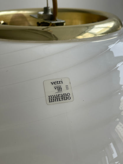 Vintage Murano pendant lamp with white swirl, 40 cm