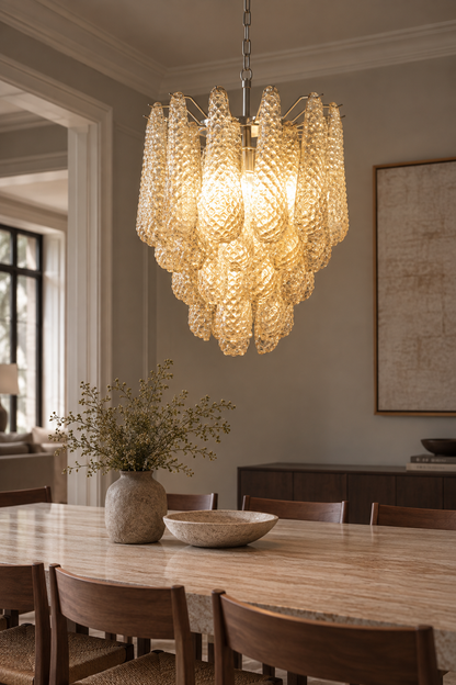 Murano lysekrone | Dråber | 41 glas | Rav/gul