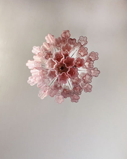 Murano lysekrone | Tuber | 36 glas | Lyserød alabaster