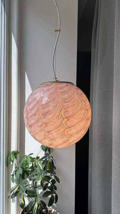 Pink Murano pendant, peacock swirl, 30 cm