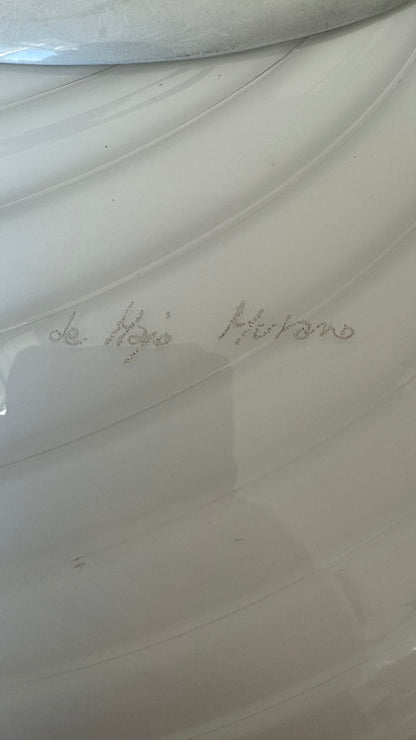 White vintage oval Murano ceiling lamp with engraving, 40 cm