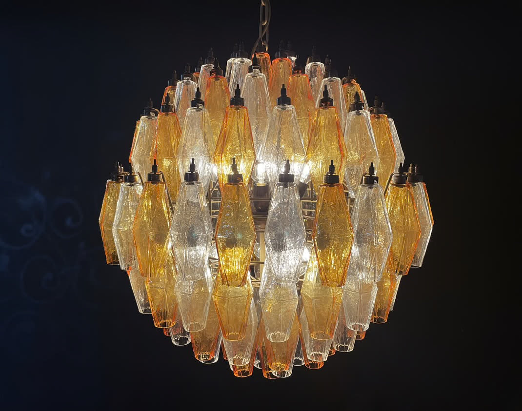 Murano lysekrone | Poliedri | 140 glas | Klar/rav