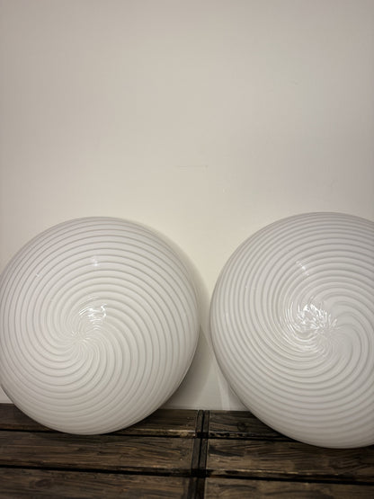 Vintage Murano ceiling lamp with white classic swirl, 38 cm
