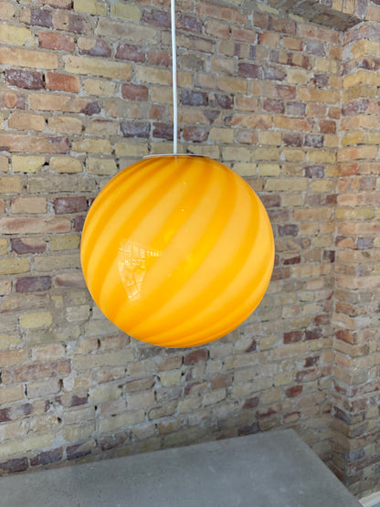 Murano pendant lamp with amber/dark yellow swirl, 30 cm