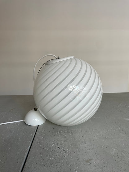 Round vintage Murano pendant lamp with white swirl, 30 cm