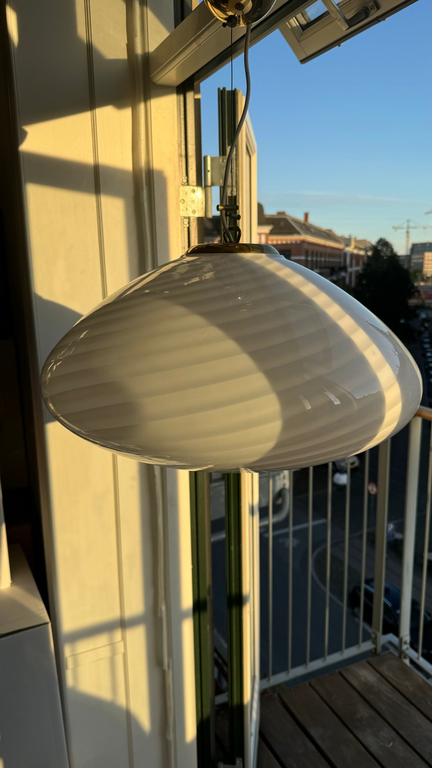 Hvid vintage klokkeformet Murano pendel lampe, 50 cm