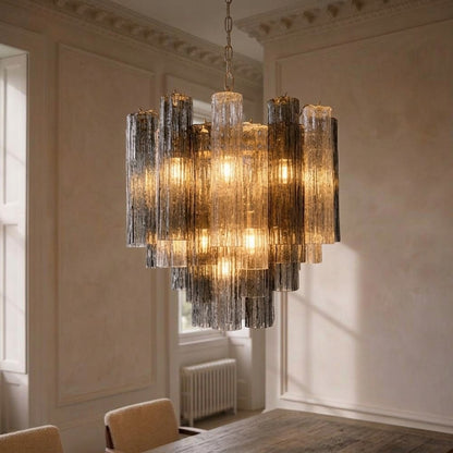 Murano lysekrone | Tuber | 36 glas | Røg-farvet/klart glas
