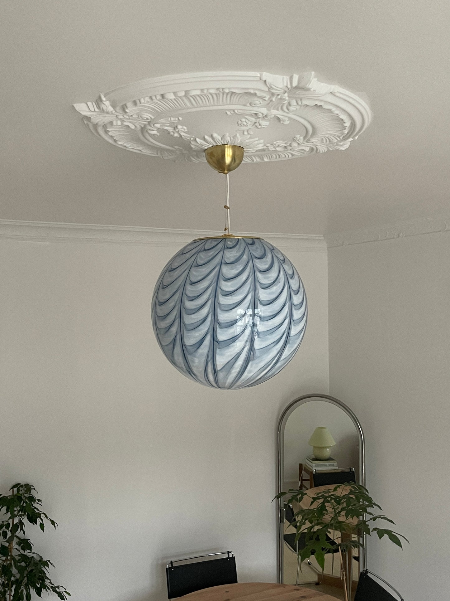 Kæmpe lyseblå Murano peacock pendel, 40 cm