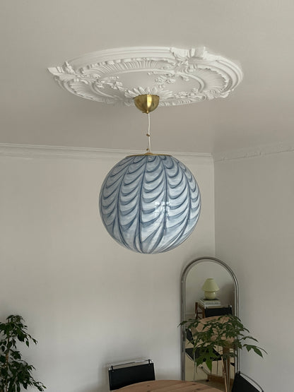 Kæmpe lyseblå Murano peacock pendel, 40 cm