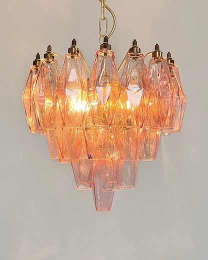 Murano lysekrone | Poliedri | 32 glas | Lyserød