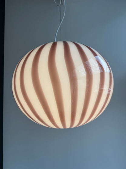 Oval filigree Murano ceiling lamp with purple swirl, 40 cm