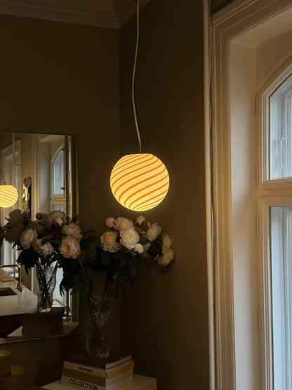 Round Murano pendant with yellow swirl, 20 cm