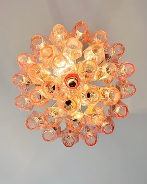 Murano lysekrone | Poliedri | 32 glas | Lyserød