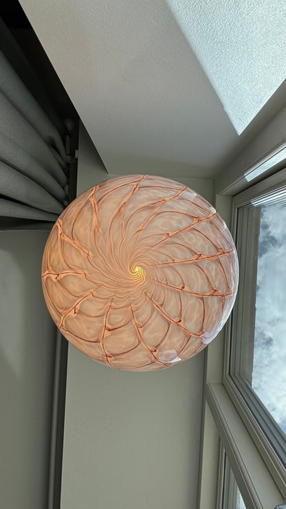 Pink Murano pendant, peacock swirl, 30 cm